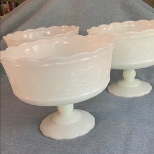 Elegant Vintage MCM Milk Glass Pedestal Bowls: Set of 3